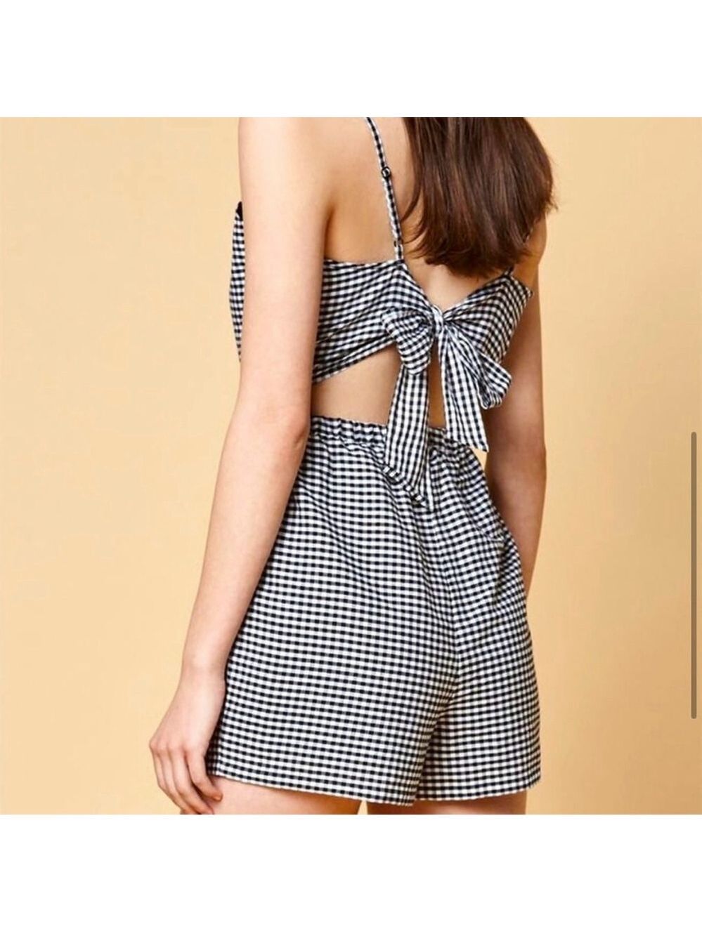 Kendall & Kylie Gingham Checkered Print Black and White Romper - Picture 4 of 6
